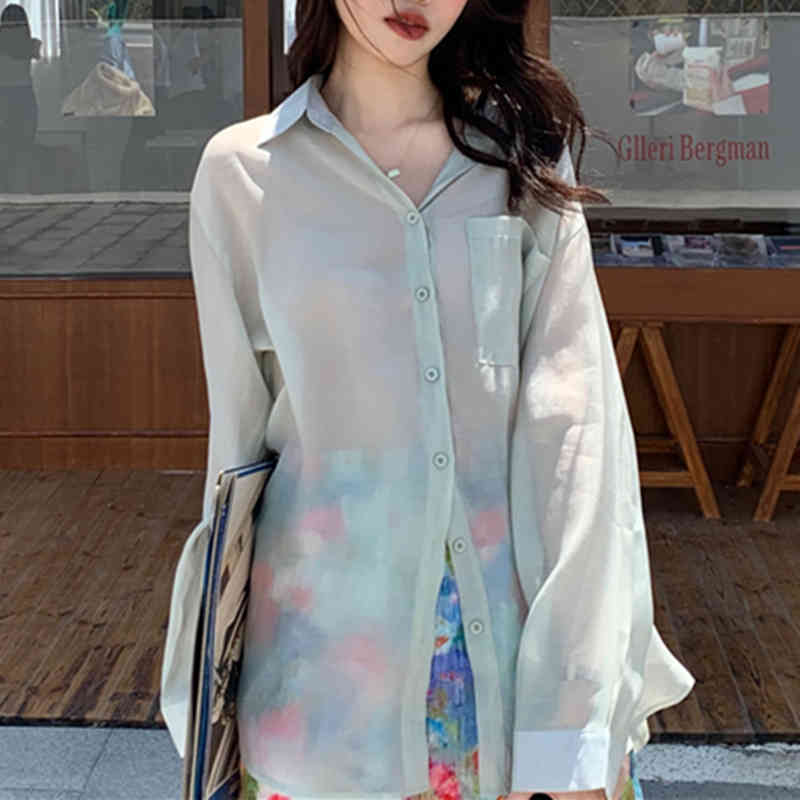 Korean Chic Solid Brief Fresh Loose Stylish Casual Streetwear Elegance Gentle Thin Tops Basic All Match Shirts 210421