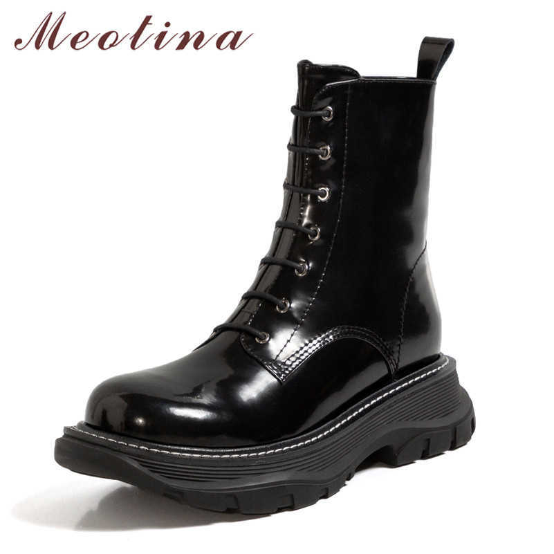 Meotina Women Motorcycle Boots Shoes Genuine Leather Platform Flats Ankle Boots Zipper Cross Tied Warm Short Boots Winter Black 210608
Meotina Women Motorcycle Boots Shoes Genuine Leather Platform Flats Ankle Boots Zipper Cross Tied Warm Short Boots Winter Black 210608