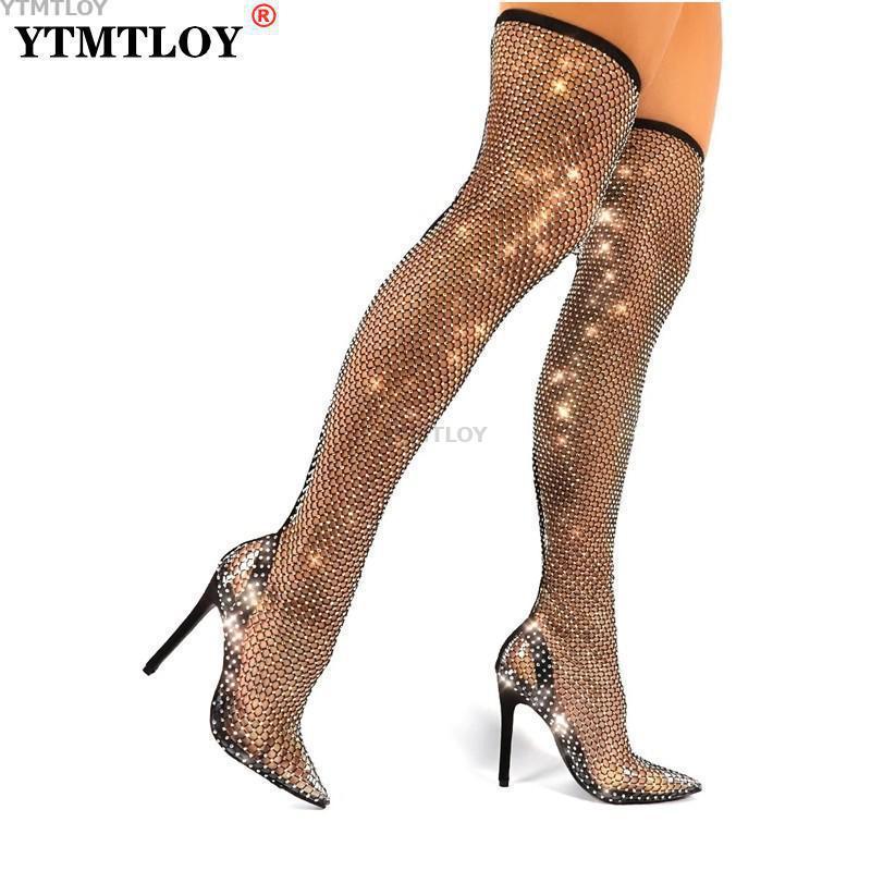 Women Shoes Bling Crystal Fishnet Mesh Cut Outs Over The Knee Boots Pointed Sexy Extreme High Heels Sandals Nightclub Party Dress, Black
Women Shoes Bling Crystal Fishnet Mesh Cut Outs Over The Knee Boots Pointed Sexy Extreme High Heels Sandals Nightclub Party Dress, Black