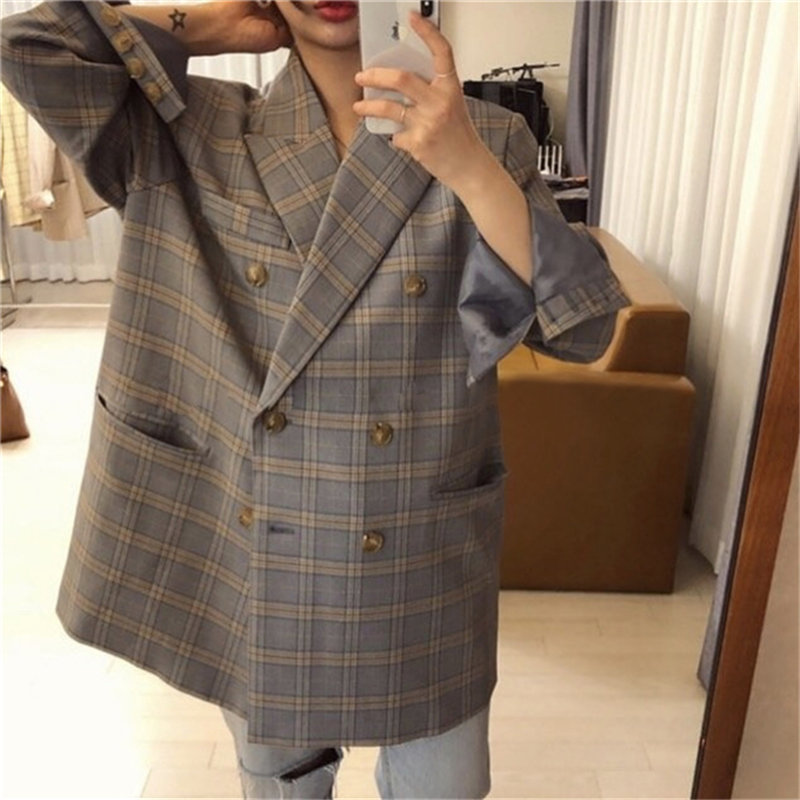 Houndstooth Gentle Feminine Casual Geometric Women Loose Vintage Plaid All Match Leisure Elegance Chic OL Blazers 210421