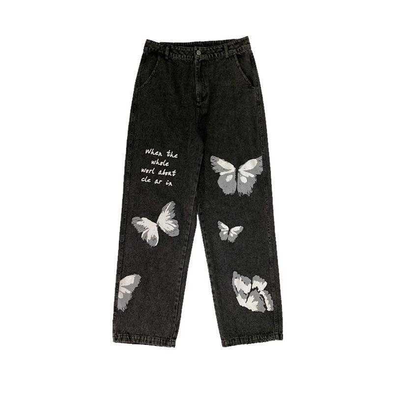 Favour Vintage Jeans Fashion Y2k Aesthetic Print Woman Loose Streetwear Casual High Waist Wide Leg Pants Women 210922