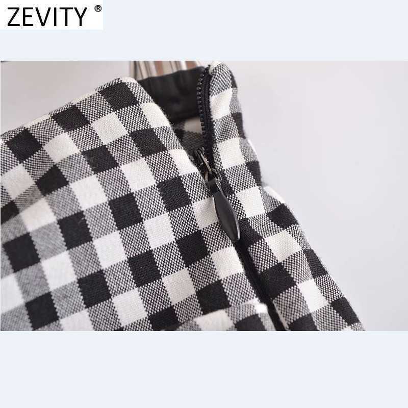 Zevity Women Vintage Plaid Print Bow Tied Casual Slim Bermuda Shorts Female Chic Side Zipper Summer Pantalone Cortos P1087 210714