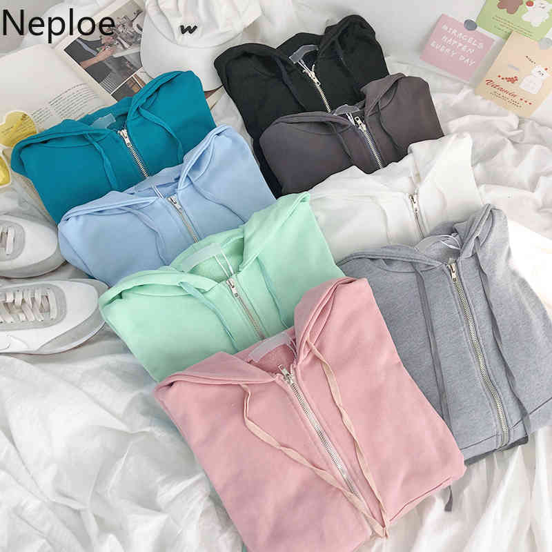 Neploe Sweatshirt Women Streetwear Vintgae Korean Hoodies Loose Solid Color Casual Hooded Coat Spring Fashion Ouotwear Tops 210422