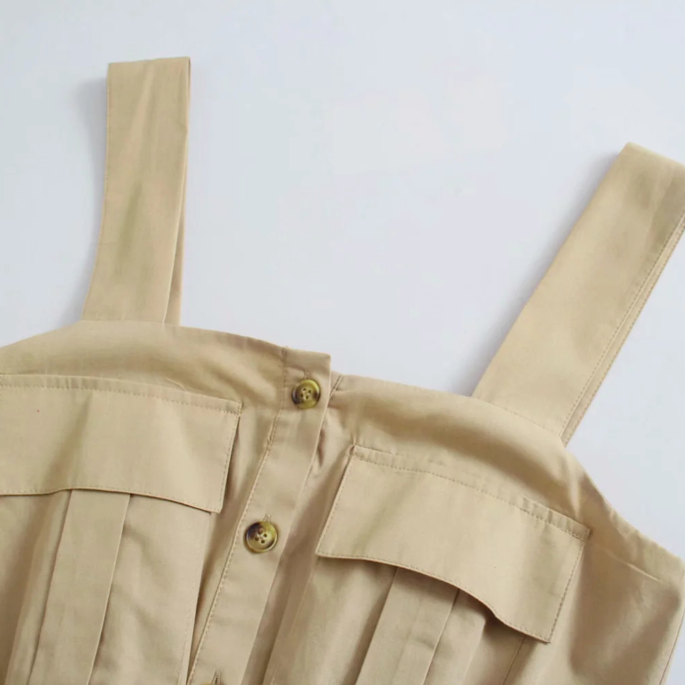 BBWM Summer Tooling Style Waist Tie Jumpsuits Romper Women High Fashion Female Button Female Casual Overalls 210520