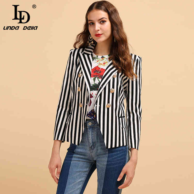 Fashion Runway Summer Career Blazer Women's Long Sleeve Striped Printed Button Elegant Casual Ladies Coats Tops 210522