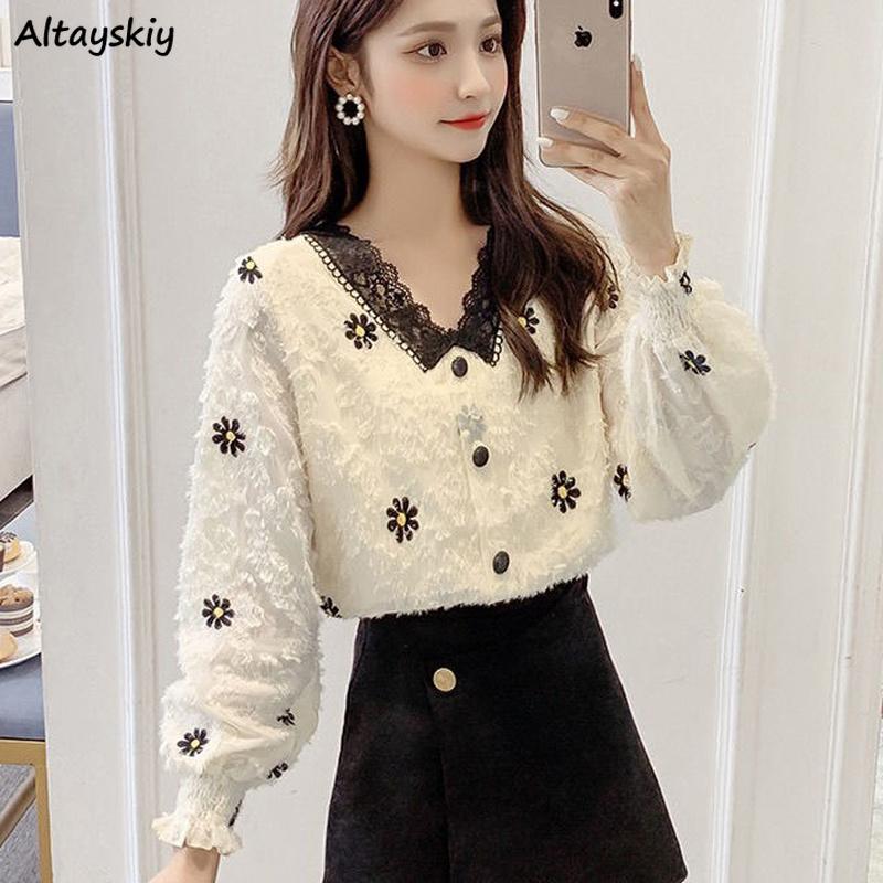 Women's Blouses & Shirts Women Daisy Embroidery V-neck Chiffon Korean Style Tops Lace Ladies Elegant Fashion Plus Velvet All-match Gentle Sw, White
Women's Blouses & Shirts Women Daisy Embroidery V-neck Chiffon Korean Style Tops Lace Ladies Elegant Fashion Plus Velvet All-match Gentle Sw, White