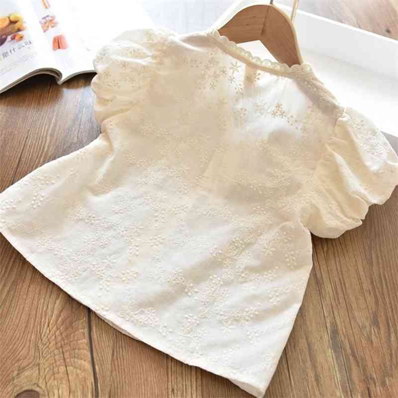 Girls' fresh and sweet lace puff sleeve shirt summer children's baby all-match short-sleeved doll P4545 210622