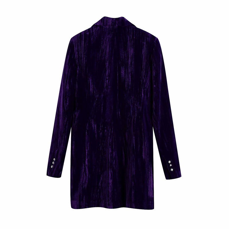 Winter women Diamond -studded btton Female Double breasted Purple long suit jacket 210520
