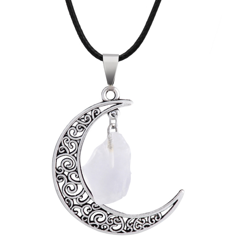 Natural Crystal Stone Necklaces Starry Sky Moon Gemstone Pendant Necklace Sweater Decoration Fashion Jewelry With Chain
