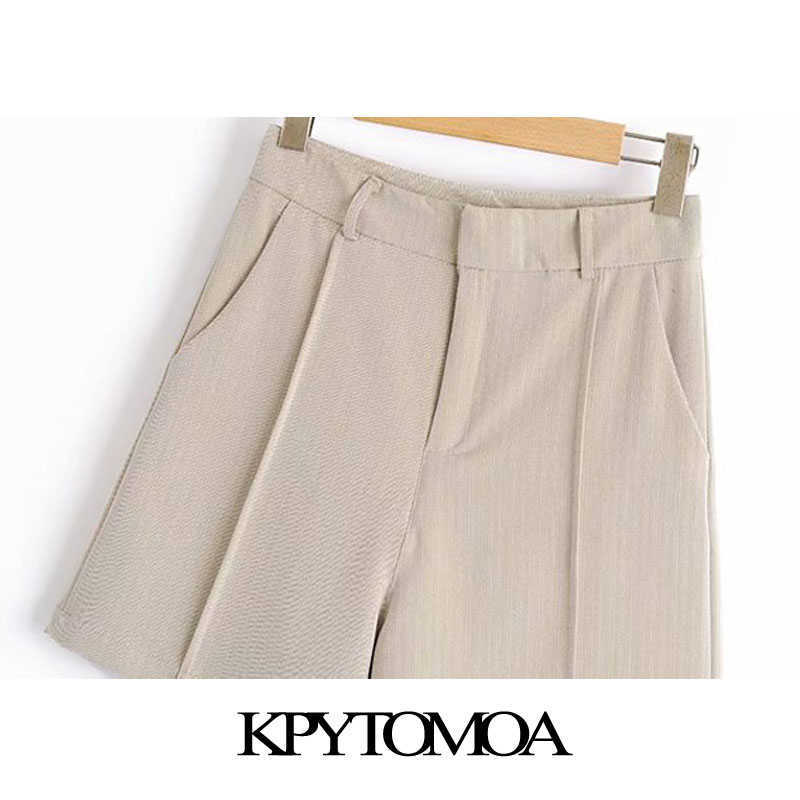 KPYTOMOA Women Chic Fashion Office Wear Side Pockets Shorts Vintage High Waist Zipper Fly Female Short Pants Mujer 210714
