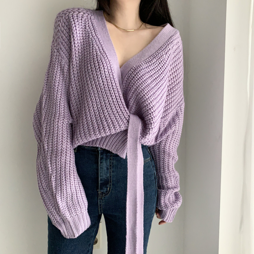 Comelsexy Autumn Winter Loose Women's Cardigans Sashes V-Neck Korean Style Stylish Knitted Chic Lady Sweaters Female 210515