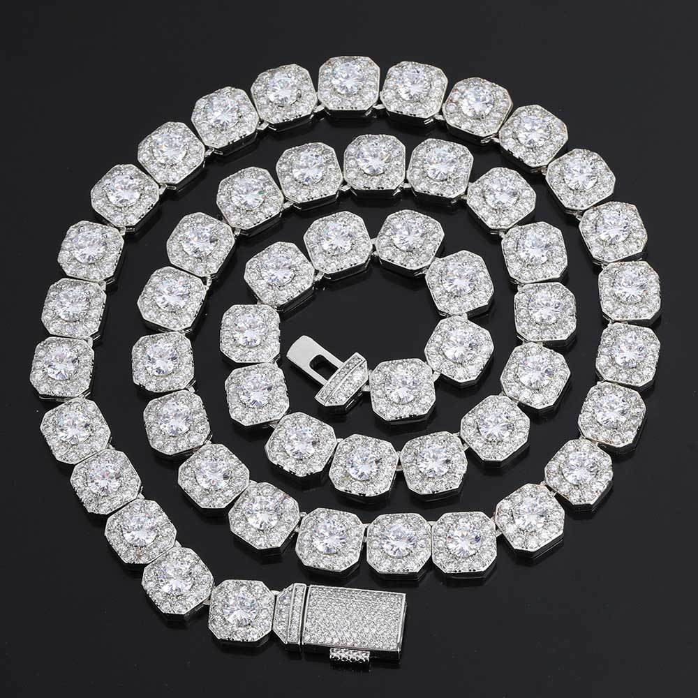 Hip Hop Men's 10mm Flip Rock Sugar Zircon Necklace HipHopChain Trendy Bracelet Necklace