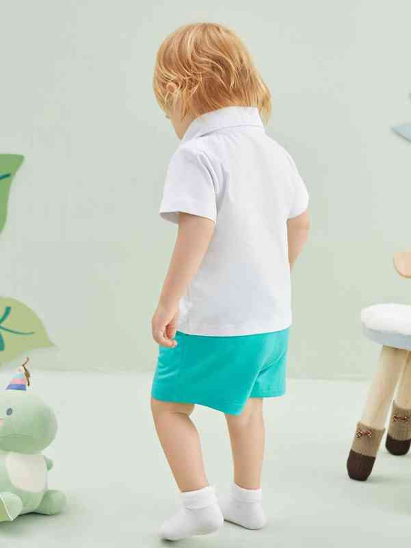Baby Letter & Cartoon Graphic Polo Shirt & Shorts SHE