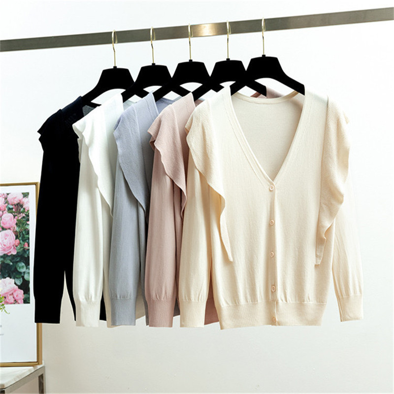 Thin Knitted Pullovers Sweater Women Summer V-neck Casual Ruffles Solid 210520, Apricot
Thin Knitted Pullovers Sweater Women Summer V-neck Casual Ruffles Solid 210520, Apricot