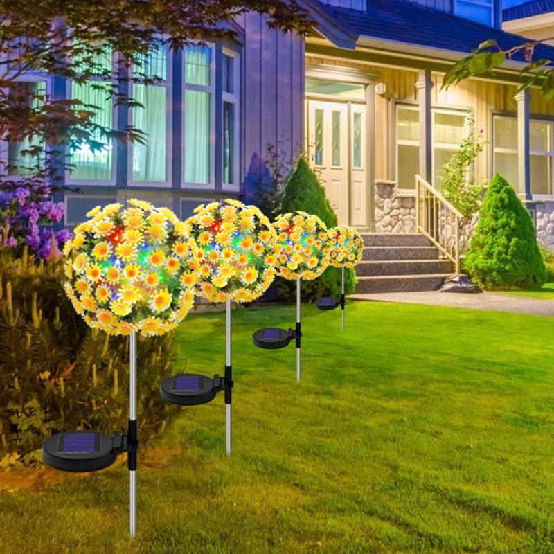 Lampes à gazon 2pcs LED Simulation de lumière solaire Simulation Chrysanthemum Pique Lampe Jardin Décoration Energie Powered Etanche Etanche Exté