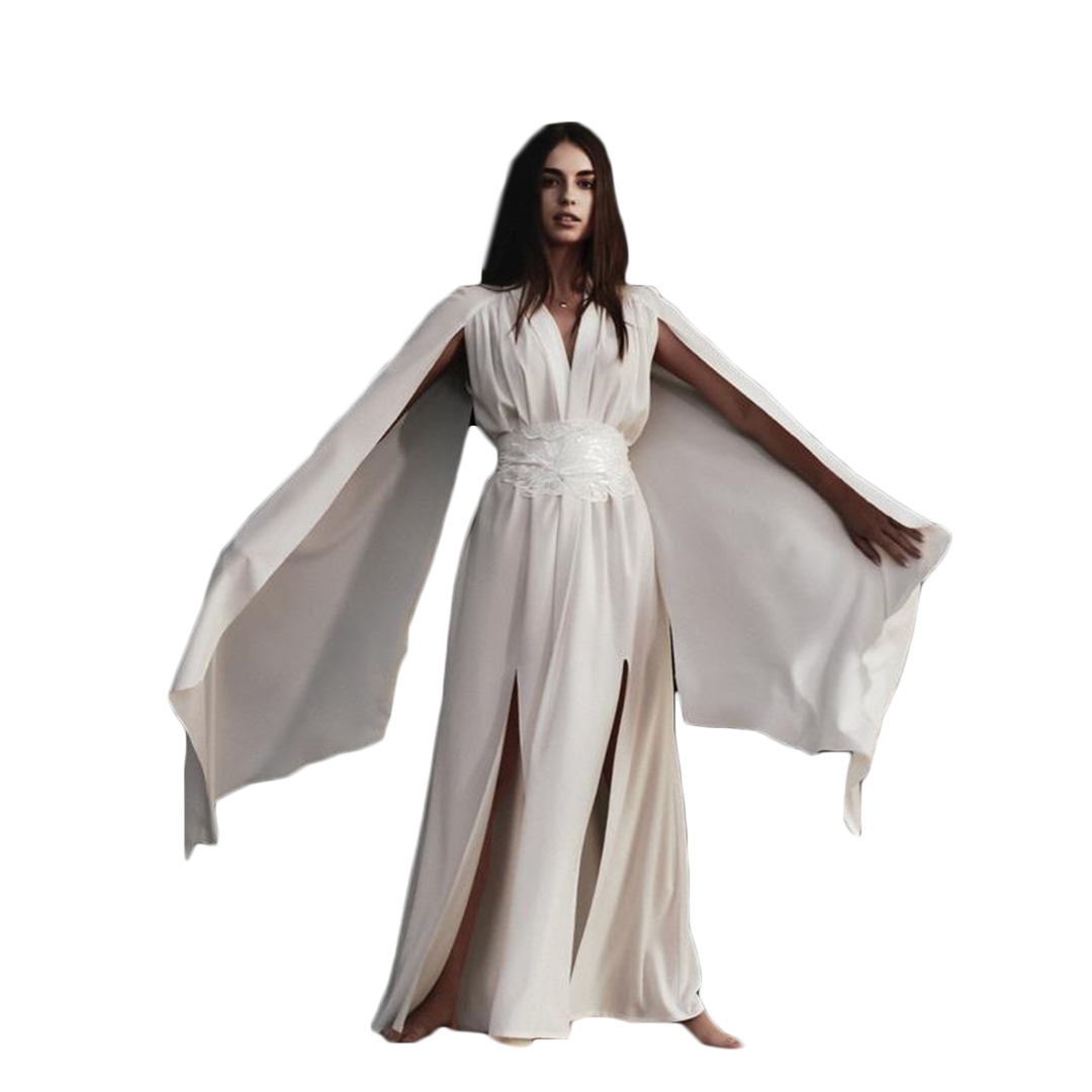 2021 white Kimono Women Sleepwear Wraps V Neck Shawl Ribbon Bathrobe Sheer Nightgown Robe Prom Maternity Dress Photography