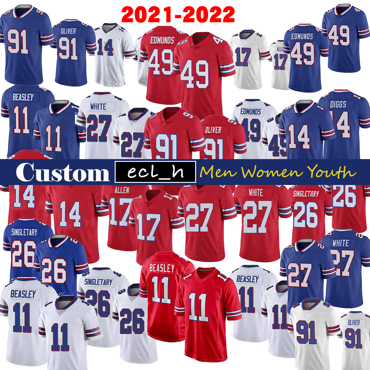 2021 BUF football jersey custom Men Women Youth 11 Cole Beasley 14 Stefon Diggs 17 Josh Allen 26 devin Singletary 27 tre'davious white 49 tremaine edmunds 91 ed oliver, As
2021 BUF football jersey custom Men Women Youth 11 Cole Beasley 14 Stefon Diggs 17 Josh Allen 26 devin Singletary 27 tre'davious white 49 tremaine edmunds 91 ed oliver, As