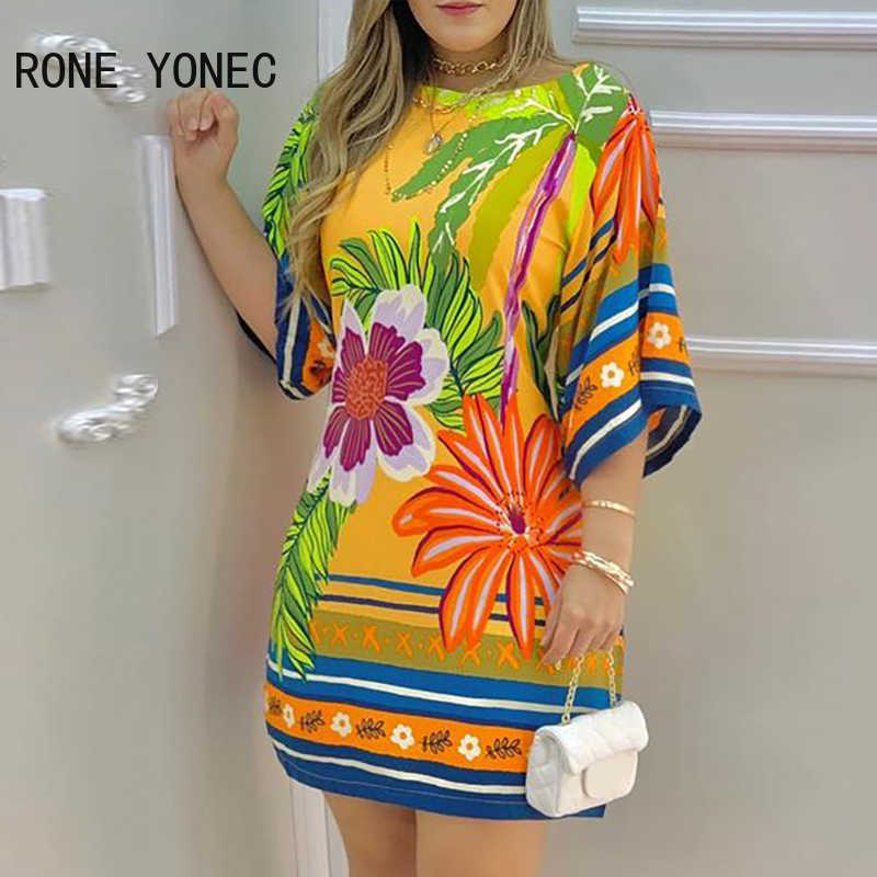 Women Elegant Dress Tropical Print Half Sleeve Casual Dress Summer Dress 210630