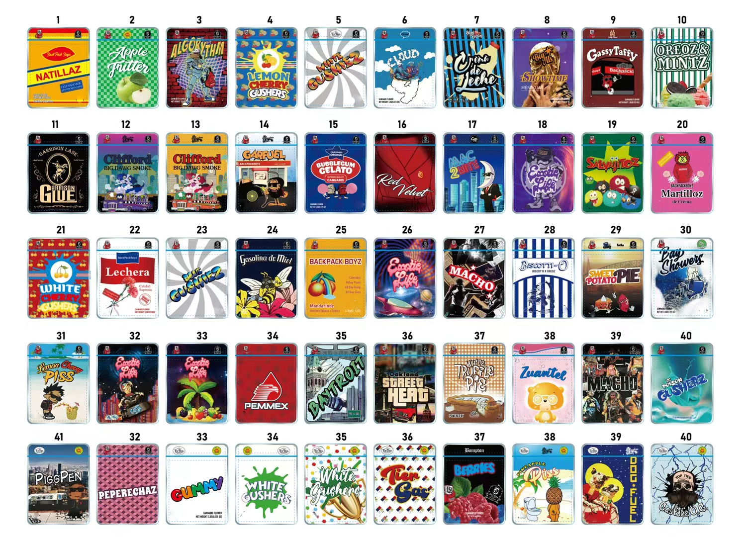 50 Kinds Backpack Boyz Cali Packs Resealable Smell Proof Bags Backpackboyz clifford sweet potato pie tien piss gummy Cap Italian Ice Child p
50 Kinds Backpack Boyz Cali Packs Resealable Smell Proof Bags Backpackboyz clifford sweet potato pie tien piss gummy Cap Italian Ice Child p