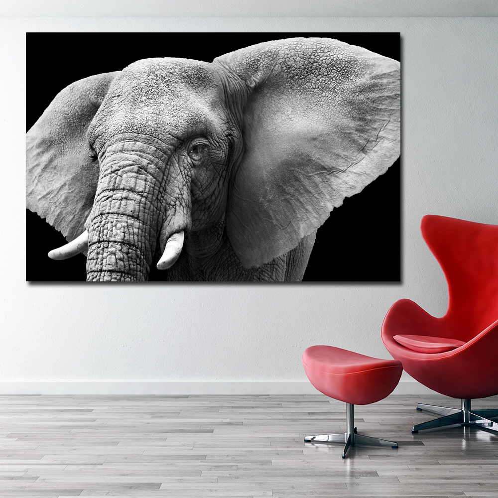 Art Black White Elephant print Painting on canvas Art Canvas Printing Decoration For Living Room Animal Picture Wall