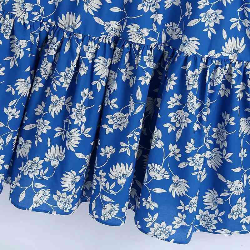 Summer Women Flower Printing Ruffled Hem Midi Shirt Dress Female Lantern Sleeve Clothes Casual Lady Loose Vestido D7618 210430