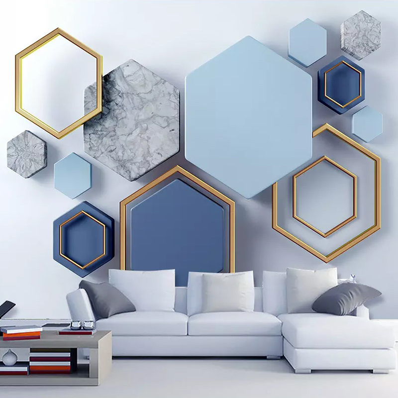 Custom Mural Wallpaper 3D Stereo Blue Geometric Fresco Living Room Bedroom Abstract Art Wall Sticker 3D Waterproof