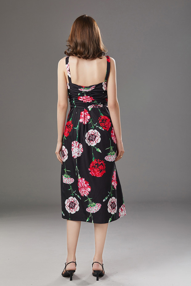 sundress maxi floral dress ruched v-neck sexy party black flower print dinner beach dresses summer clothes for women 210421