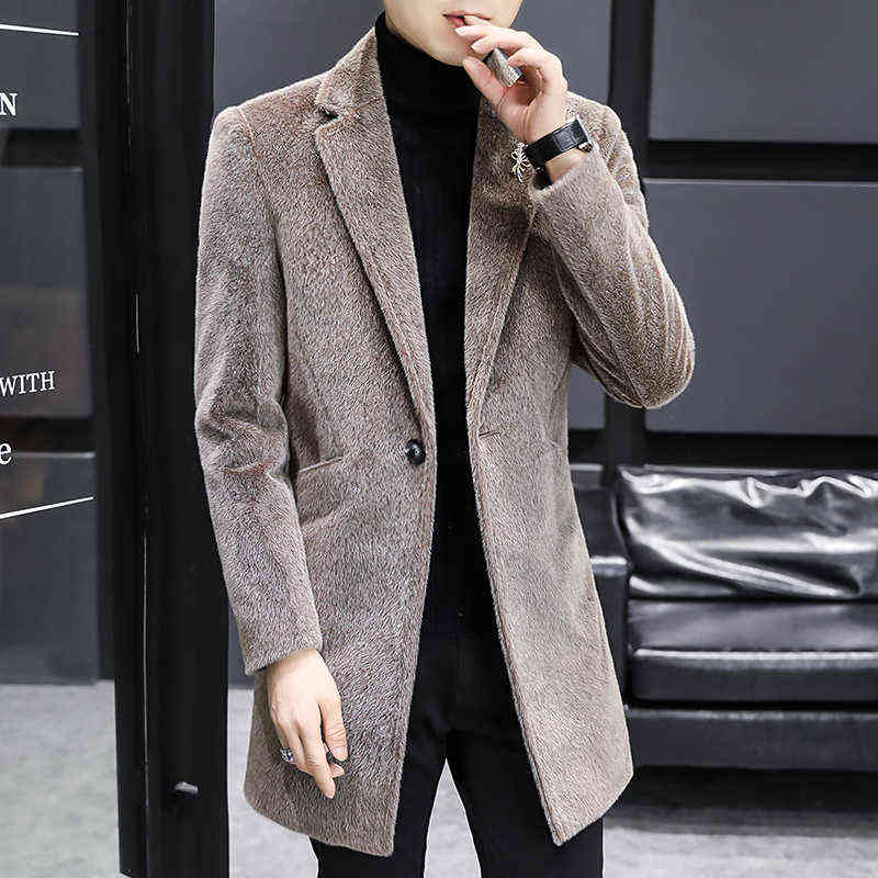 Autumn Winter Woolen Coat Men's Mid-length Korean Slim-fit Casual Business Trench Windbreaker Men Social Streetwear Overcoat 211122