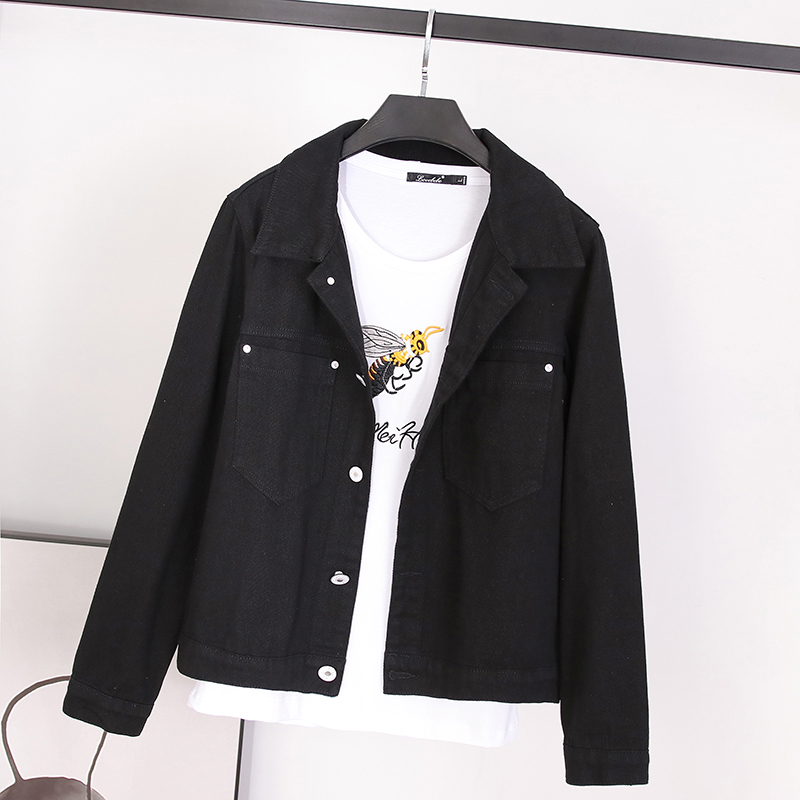 Autumn Denim Jacket Women Loose Jeans and Coat Fashion Casual Pocket Turn-down Collar Long Sleeve 7121 210518