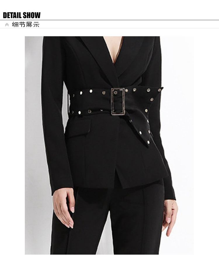 Business Spring Autumn Women 2 Piece Set Formal Black Long Sleeve Notched Blazers Coat+OL Pencil Pant Suit With Belt 210518