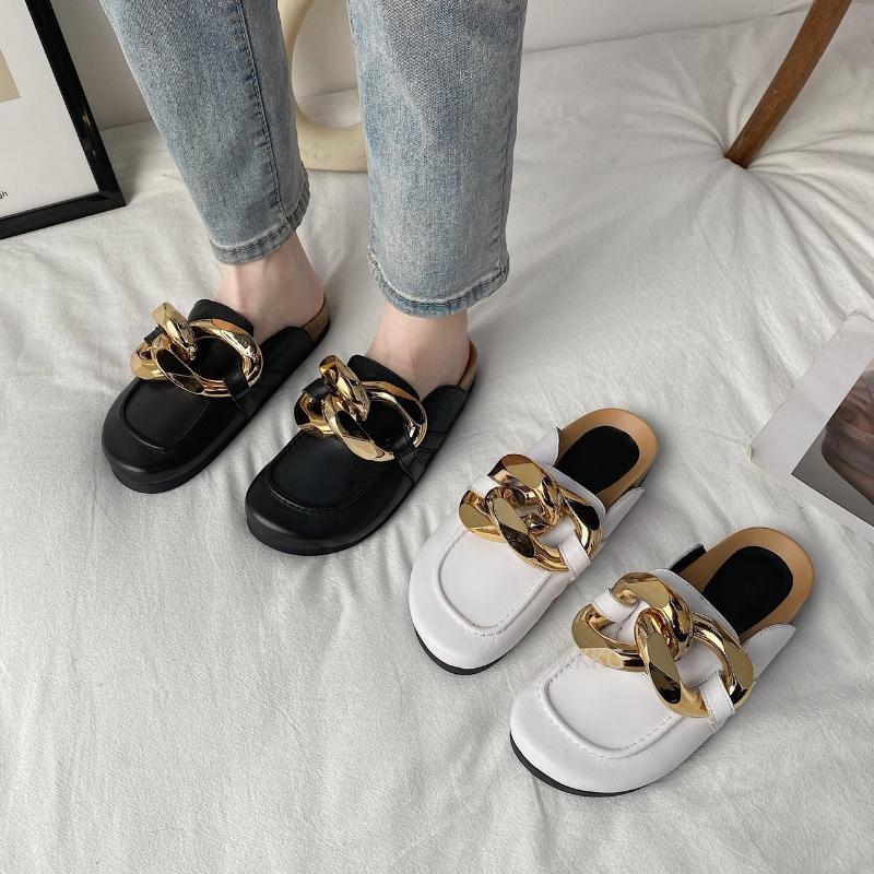 Slippers Brand Design Gold Chain Women Slipper Closed Toe Slip On Mules Shoes Round Low Heels Casual Slides Flip Flop Plus Size 42, White
Slippers Brand Design Gold Chain Women Slipper Closed Toe Slip On Mules Shoes Round Low Heels Casual Slides Flip Flop Plus Size 42, White