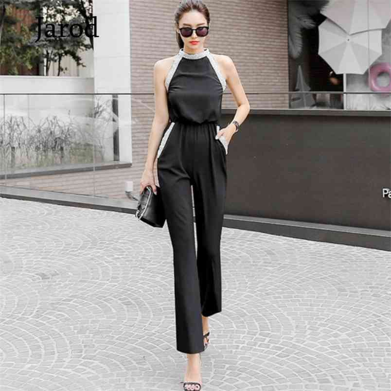 Summer Off Shoulder Romper Jumpsuit Women Office Ladies Beaded Boot Cut Female Fashion Black Overalls 210519