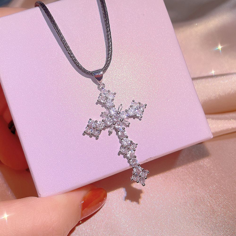 Cross Pendant Sterg Sier Necklace: Sweet Cut Topaz CZ Dia Eternity Rope