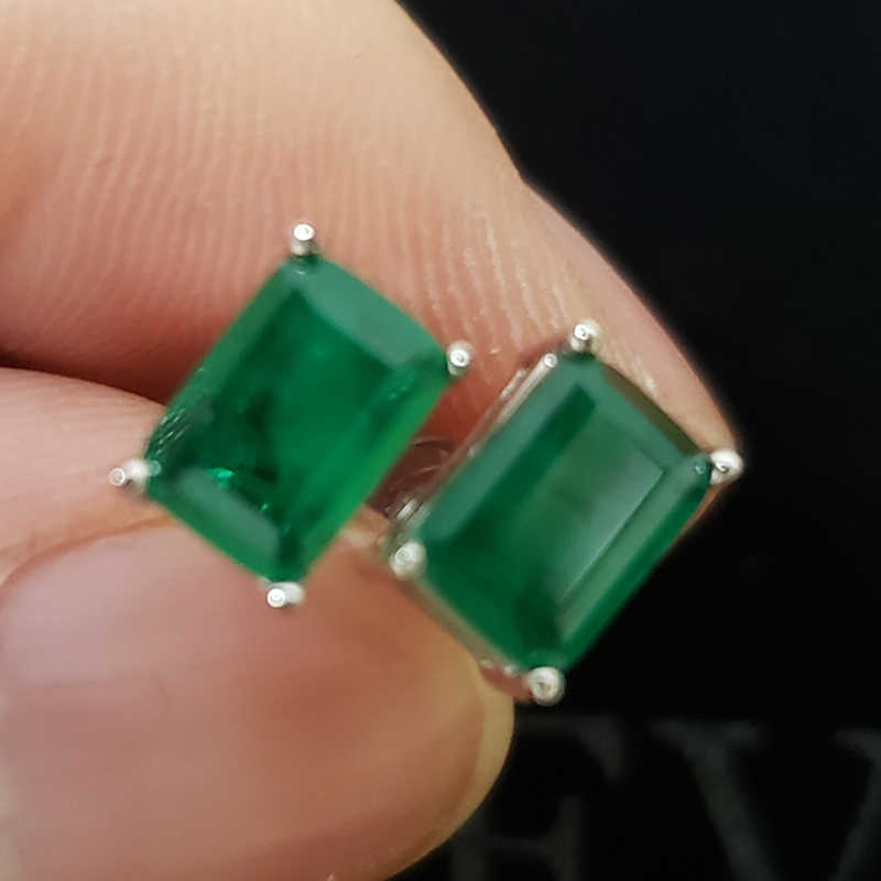 OVEAS Elegant Vintage simulation emerald Stud earrings for women Top quality 925 Sterling Silver Green Zircon Party Jewelry Gift 210609