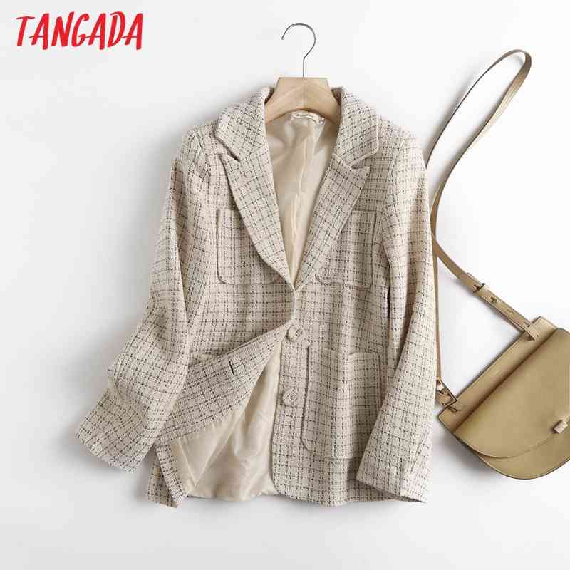 Women Plaid Female Long Sleeve Elegant Jacket Ladies Work Wear Blazer Suits 7L5 210416