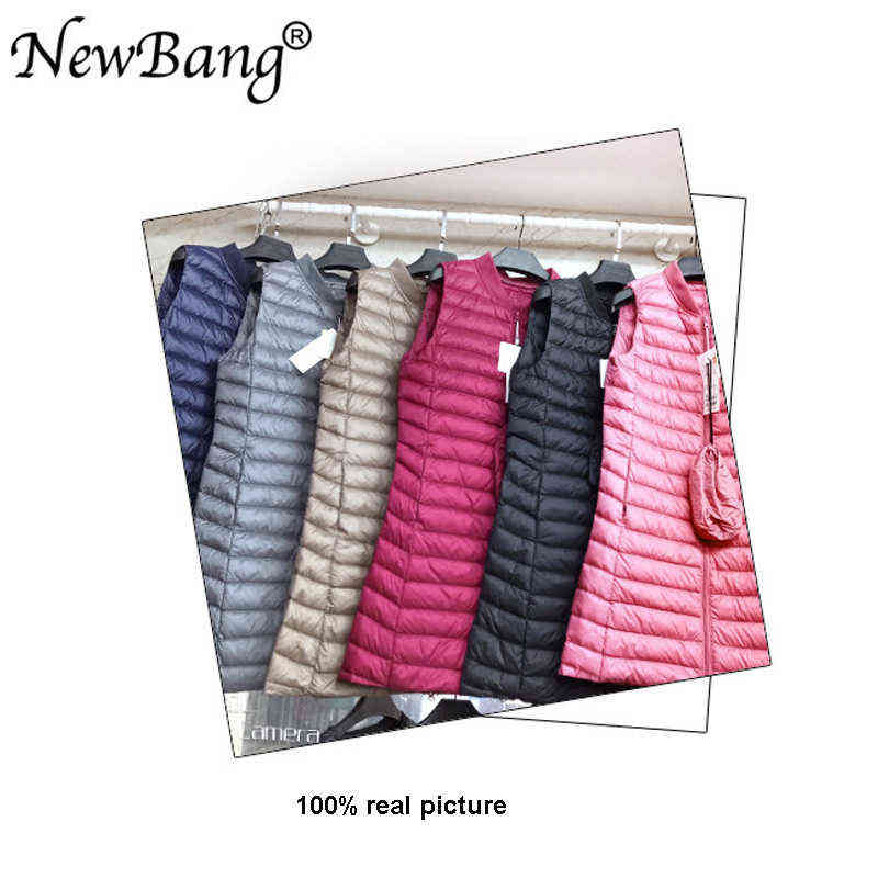 Bang Baseball Collar Women's Long Vest Ultra Light Down Vests Female Coat Slim Sleeveless Plus XXXL 211220