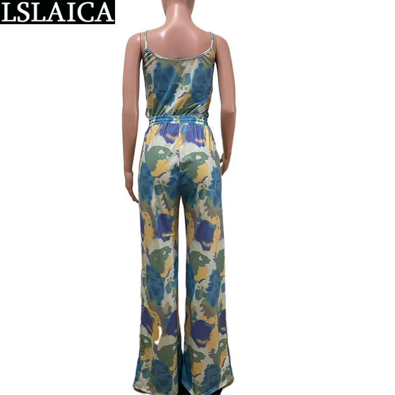 Two Piece Set Women Pants Tie Dye Casual High Waist Drawstring Plus Size Summer Woman Outfit Streetwear Elegant Home Knit Suit 210520