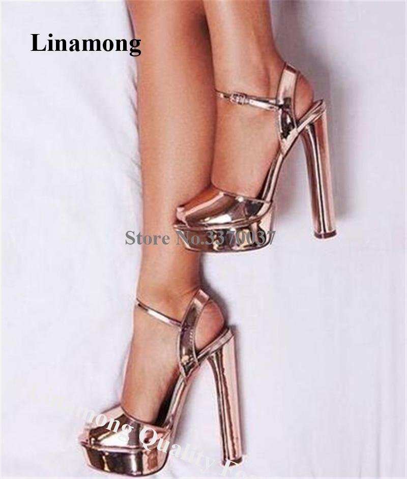 Sandals Linamong Shining Peep Toe Patent Leather High Platform Chunky Heel Rose Gold Wedding Shoes, Black
Sandals Linamong Shining Peep Toe Patent Leather High Platform Chunky Heel Rose Gold Wedding Shoes, Black