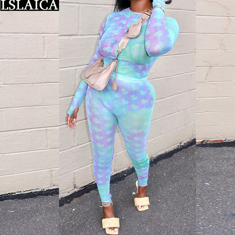 Plus Size Print 2 Piece Sets Womens Outfits Long Sleeve Tops Woman Pants Fashion for Women Autumn Ensemble Femme 2 Pieces 210515