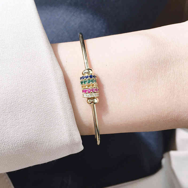 Charm Bracelets 56 No Jewelry Fashion Colorful Crystal Diamond Transhipment Steel Ball Opening Bracelet