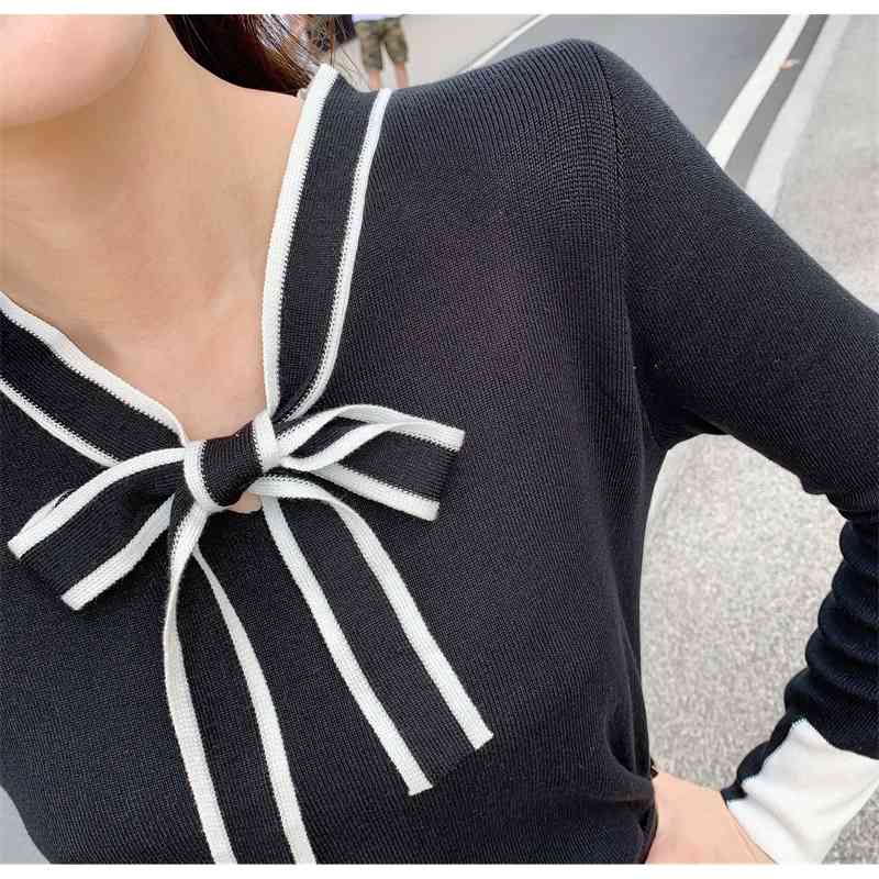 Knit Two Piece Set Fall O-neck Long Sleeve Pullover Sweater + Striped High Waist A-line Midi Skirt Suit 2piece Set Women 210515