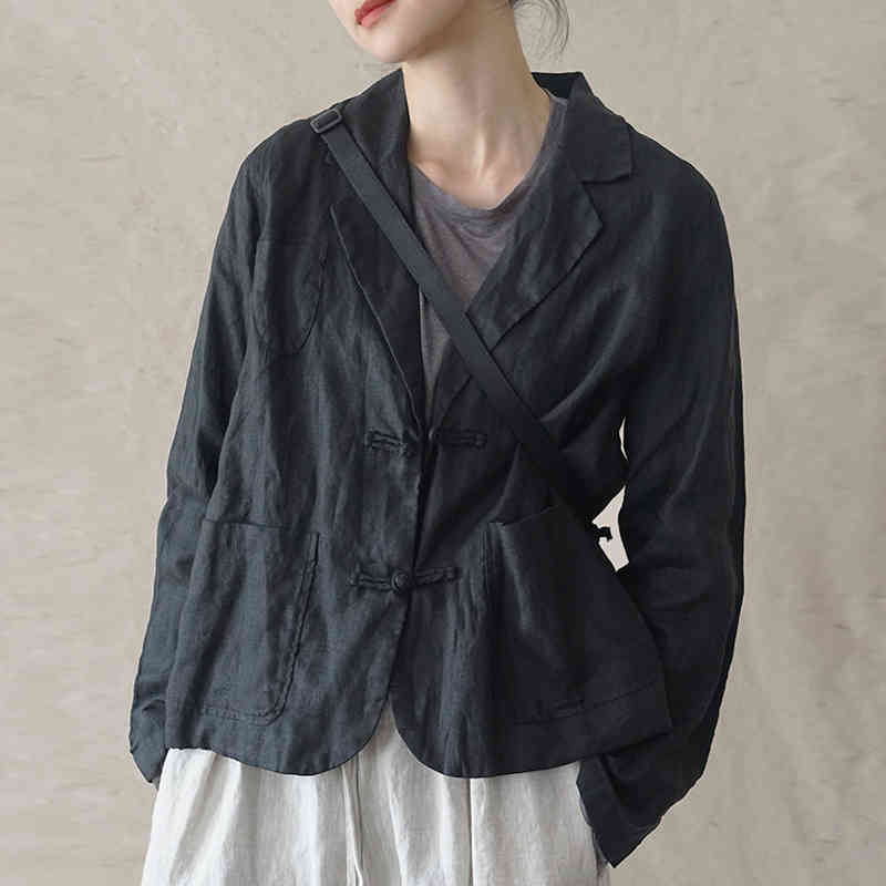 Johnature Women Vintage Linen Jackets Solid Color Suit Coats Chinese Style Button Loose Linen Coats Spring Pockets Suit 210521, Black 
Johnature Women Vintage Linen Jackets Solid Color Suit Coats Chinese Style Button Loose Linen Coats Spring Pockets Suit 210521, Black