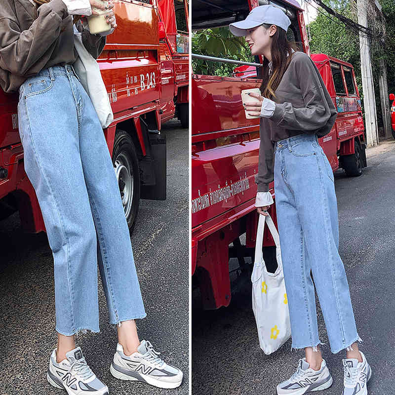 Autumn Casual Denim TrouserHigh Waist Jeans Women Plus Size Boyfriend Straight Vintage with White Blue Black 10425 210518