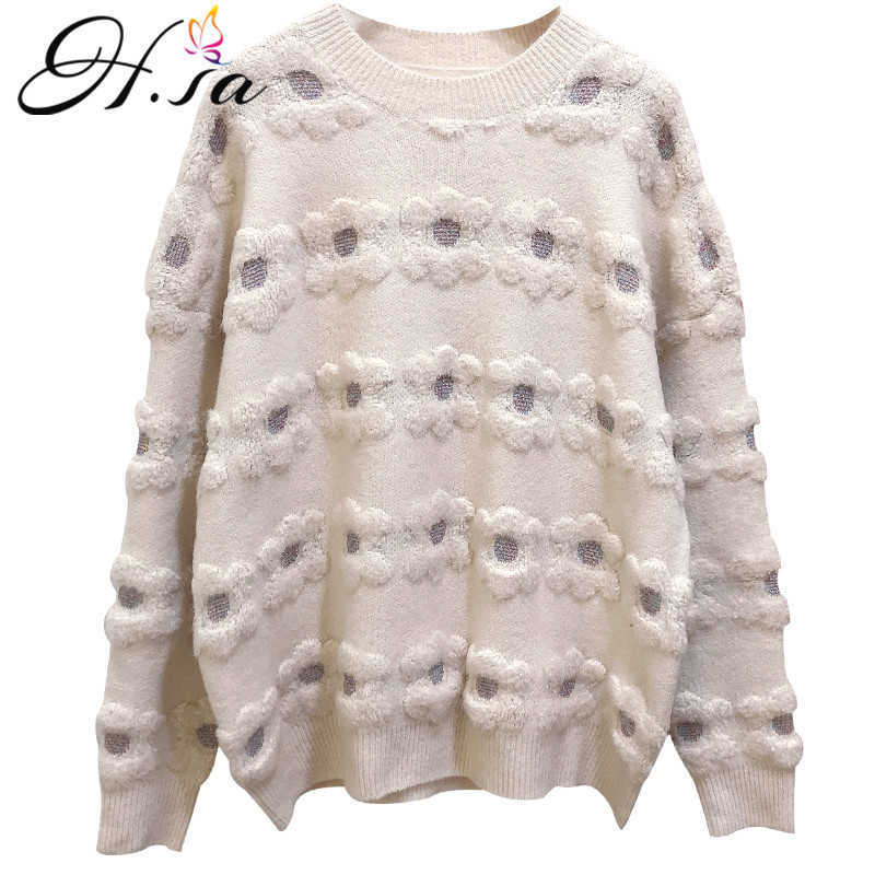 H.SA Korean Style Women Sweet Knit Jumpers Floral Patchwork Knit Pull Jumpers Oneck Cute Chic Pullovers Sweater Floral Jumpers 210716