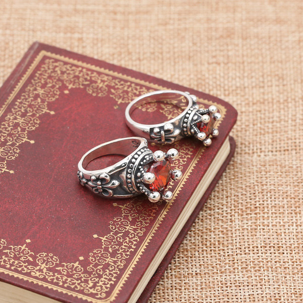 High quality 925 sterling Solitaire rings with red stones American Europe antique handmade designer punk gothic Luxury jewelry accessories gifts