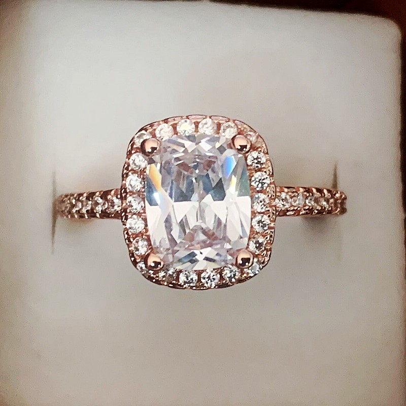 Ins Top Sell Simple Fashion Jewelry Real 925 Sterling Silver&Rose Gold Fill Cushion Shape White Topaz CZ Diamond Gemstones Eternity Women Wedding Brid