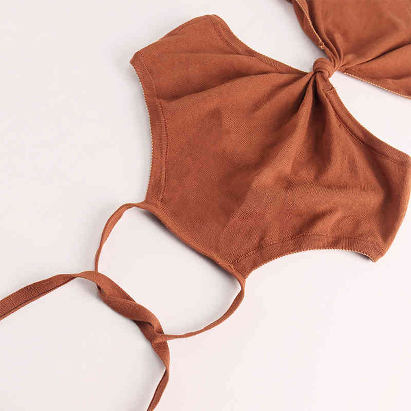 Sexy Bikini Cover-ups Elegant Halter High Waist Belted Summer Beach Dress Crochet Tunic Women Wear Swim Suit Cover Up A856 210420