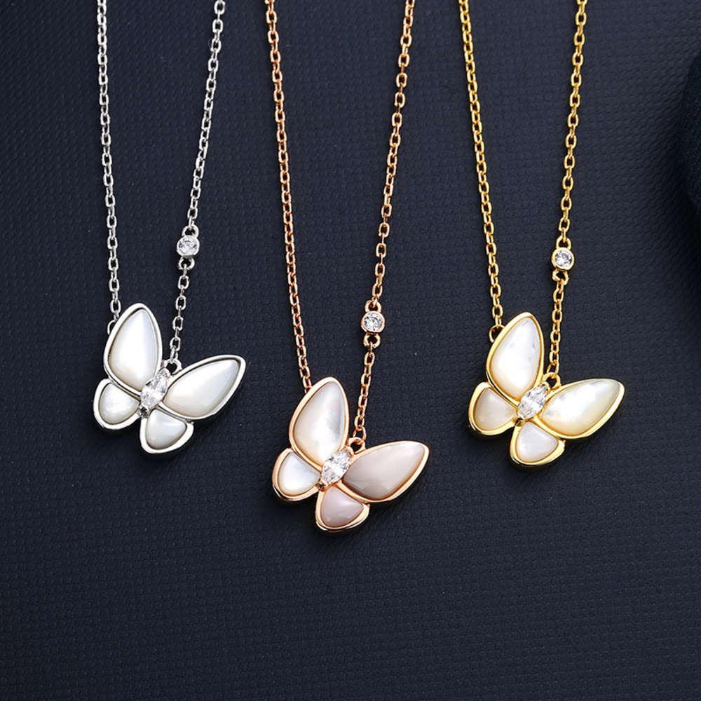 Fanjia butterfly natural white Fritillaria Necklace women rose gold fashion clavicle chain simple Pendant от DHgate WW