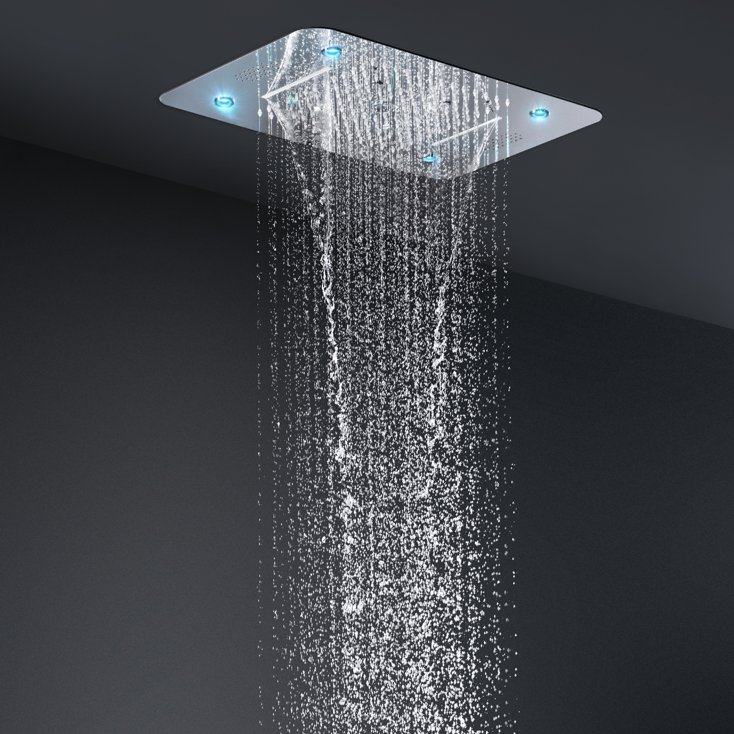 Bathroom Bluetooth Music LED Shower Set Embedded Ceiling Mounted Waterfall Ranfall ShowerHead 580*380MM Thermostatic Faucets