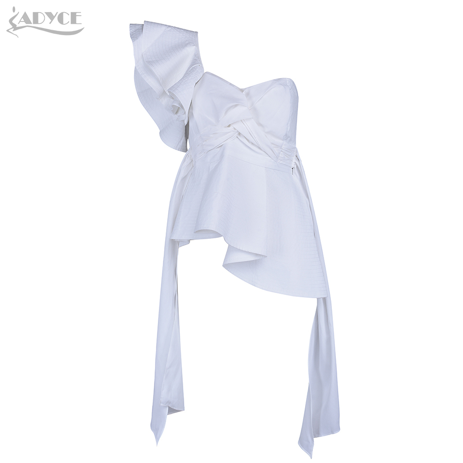 Fashion Summer Runway Tops Sexy White Women One Shoulder Ruffles Strapless Short Nightclub wear Crop Top 210423